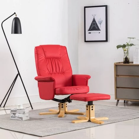 Fauteuil Avec Repose-pied Similicuir Rouge VidaXL 3 Fauteuil Avec Repose-pied Similicuir Rouge VidaXL
