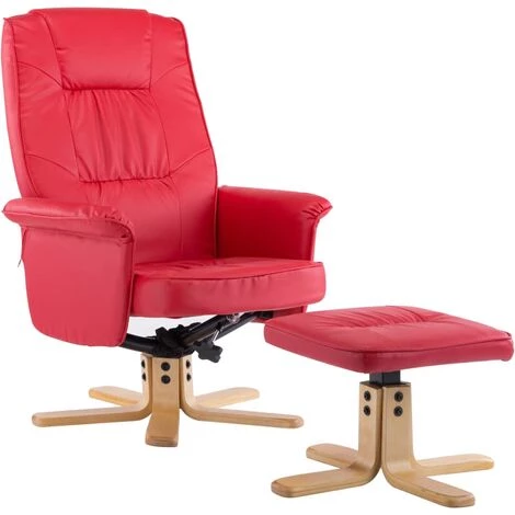 Fauteuil Avec Repose-pied Similicuir Rouge VidaXL 4 Fauteuil Avec Repose-pied Similicuir Rouge VidaXL – Image 2