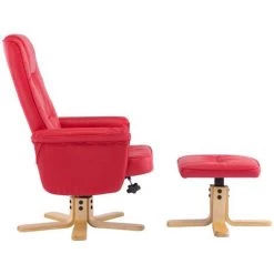 Fauteuil Avec Repose-pied Similicuir Rouge VidaXL 10 Fauteuil Avec Repose-pied Similicuir Rouge VidaXL -Pas Cher Fauteuil Magasin 14790413 4