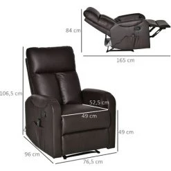 HOMCOM Fauteuil De Massage Relaxation électrique Inclinable 180° Avec Repose-pied Ajustable Coloris Marron -Pas Cher Fauteuil Magasin 14930442 3