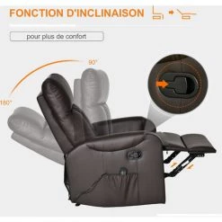 HOMCOM Fauteuil De Massage Relaxation électrique Inclinable 180° Avec Repose-pied Ajustable Coloris Marron -Pas Cher Fauteuil Magasin 14930442 5