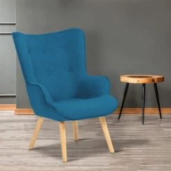 IDMARKET Fauteuil Scandinave IVAR En Tissu Bleu Canard - Bleu -Pas Cher Fauteuil Magasin 15008367 5