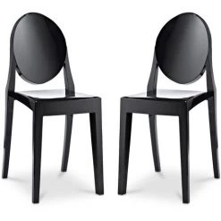 PRIVATEFLOOR X2 Chaises à Manger Victoria Queen Design Transparent Noir - PC, Plastique - Noir
