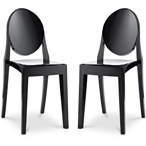 PRIVATEFLOOR X2 Chaises à Manger Victoria Queen Design Transparent Noir - PC, Plastique - Noir 3 PRIVATEFLOOR X2 Chaises à Manger Victoria Queen Design Transparent Noir - PC, Plastique - Noir