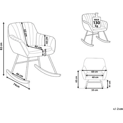 BELIANI Chaise à Bascule En Velours Bleu Cobalt - Bleu 5 BELIANI Chaise à Bascule En Velours Bleu Cobalt - Bleu – Image 3