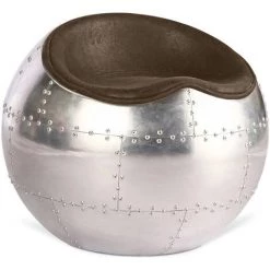 PRIVATEFLOOR Fauteuil Circle - Aluminuim - Microfibre Imitation Cuir Vieilli Marron - Microfibre, Fibre De Verre - Marron