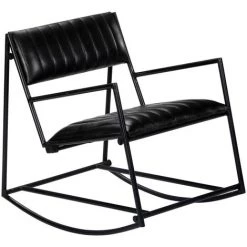 VidaXL Fauteuil A Bascule Noir Cuir Veritable