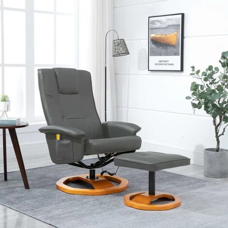 VidaXL Fauteuil De Massage Avec Repose-pied Gris Similicuir 3 VidaXL Fauteuil De Massage Avec Repose-pied Gris Similicuir