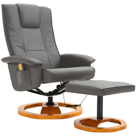 VidaXL Fauteuil De Massage Avec Repose-pied Gris Similicuir 4 VidaXL Fauteuil De Massage Avec Repose-pied Gris Similicuir – Image 2