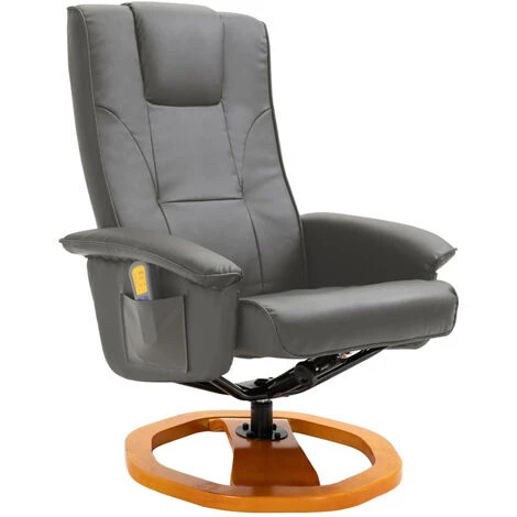 VidaXL Fauteuil De Massage Avec Repose-pied Gris Similicuir 5 VidaXL Fauteuil De Massage Avec Repose-pied Gris Similicuir – Image 3