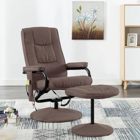 Fauteuil De Massage Avec Repose-pied Tissu Marron VidaXL 3 Fauteuil De Massage Avec Repose-pied Tissu Marron VidaXL