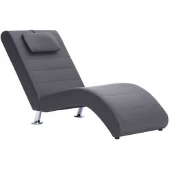VidaXL Chaise Longue Avec Oreiller Gris Similicuir -Pas Cher Fauteuil Magasin 15386646 4