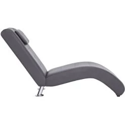 VidaXL Chaise Longue Avec Oreiller Gris Similicuir -Pas Cher Fauteuil Magasin 15386646 5