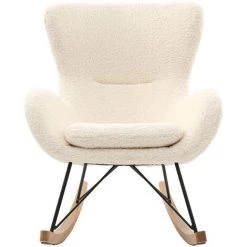 MILIBOO Rocking Chair Design Tissu Blanc Effet Peau De Mouton ESKUA - Beige