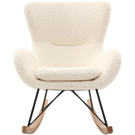 MILIBOO Rocking Chair Design Tissu Blanc Effet Peau De Mouton ESKUA - Beige 3 MILIBOO Rocking Chair Design Tissu Blanc Effet Peau De Mouton ESKUA - Beige