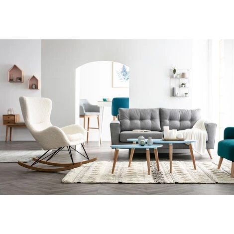 MILIBOO Rocking Chair Design Tissu Blanc Effet Peau De Mouton ESKUA - Beige 7 MILIBOO Rocking Chair Design Tissu Blanc Effet Peau De Mouton ESKUA - Beige – Image 5