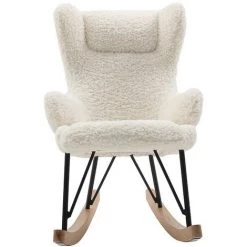MILIBOO Rocking Chair Enfant Tissu Effet Laine Bouclée SHAUN - Blanc Cassé