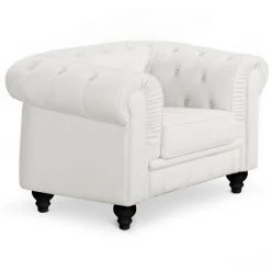 COTECOSY Grand Fauteuil Chesterfield Blanc - Blanc -Pas Cher Fauteuil Magasin 15812540 2