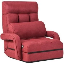 COSTWAY Fauteuil Convertible, Chauffeuse Convertible 1 Place En Tissu Gris Avec Oreiller,5 Positions Disponibles Rouge