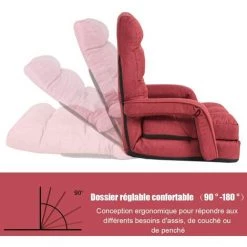 COSTWAY Fauteuil Convertible, Chauffeuse Convertible 1 Place En Tissu Gris Avec Oreiller,5 Positions Disponibles Rouge 9 COSTWAY Fauteuil Convertible, Chauffeuse Convertible 1 Place En Tissu Gris Avec Oreiller,5 Positions Disponibles Rouge -Pas Cher Fauteuil Magasin 15881855 3