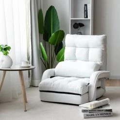 COSTWAY Fauteuil Convertible, Chauffeuse Convertible 1 Place En Tissu Gris Avec Oreiller,5 Positions Disponibles Blanc