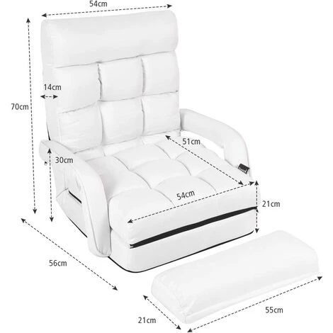 COSTWAY Fauteuil Convertible, Chauffeuse Convertible 1 Place En Tissu Gris Avec Oreiller,5 Positions Disponibles Blanc 7 COSTWAY Fauteuil Convertible, Chauffeuse Convertible 1 Place En Tissu Gris Avec Oreiller,5 Positions Disponibles Blanc – Image 5