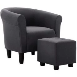 Fauteuil Et Tabouret Tissu Noir VidaXL -Pas Cher Fauteuil Magasin 16334924 2