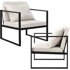 Lot De 2 Fauteuils Design De Salon Avec Accoudoirs Siège Et Dossier Rembourrré Armature Solide Housse En Polyester 70 X 60 X 60 Sable [en.casa]