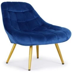 COTECOSY Fauteuil Danios Velours Bleu Pieds Or - Bleu