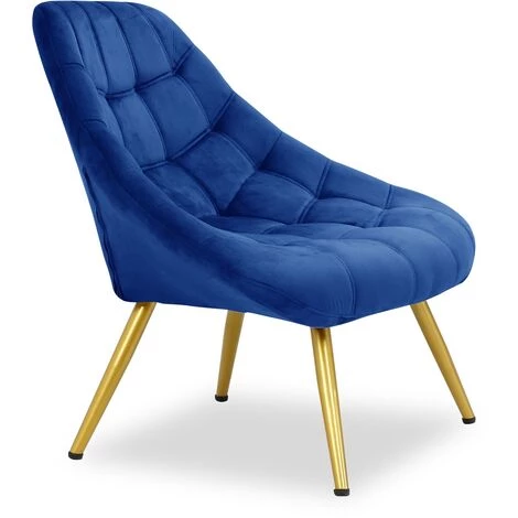 COTECOSY Fauteuil Danios Velours Bleu Pieds Or - Bleu 4 COTECOSY Fauteuil Danios Velours Bleu Pieds Or - Bleu – Image 2