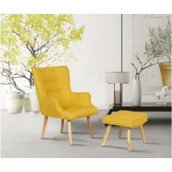 HABITAT & JARDIN Fauteuil Style Scandinave En Tissu "Odense" - 1 Place - Jaune 7 HABITAT & JARDIN Fauteuil Style Scandinave En Tissu "Odense" - 1 Place - Jaune -Pas Cher Fauteuil Magasin 16954107 2