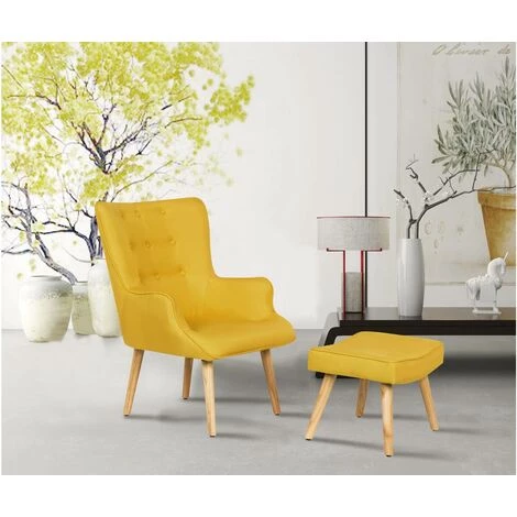 HABITAT & JARDIN Fauteuil Style Scandinave En Tissu "Odense" - 1 Place - Jaune 4 HABITAT & JARDIN Fauteuil Style Scandinave En Tissu "Odense" - 1 Place - Jaune – Image 2