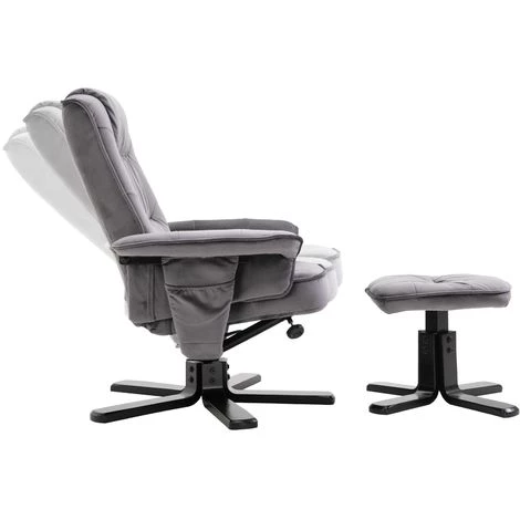 IDIMEX Fauteuil De Relaxation CHARLES Avec Repose-pieds Pouf Siège Pivotant Dossier Inclinable Assise Rembourrée Relax, En Velours Gris - Gris 5 IDIMEX Fauteuil De Relaxation CHARLES Avec Repose-pieds Pouf Siège Pivotant Dossier Inclinable Assise Rembourrée Relax, En Velours Gris - Gris – Image 3