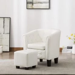 Fauteuil Avec Repose-pied Similicuir Blanc VidaXL