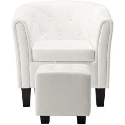 Fauteuil Avec Repose-pied Similicuir Blanc VidaXL -Pas Cher Fauteuil Magasin 17375363 4