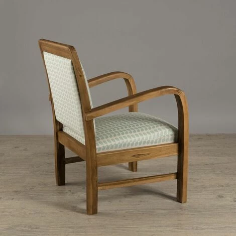 MACABANE ERIS - Fauteuil Bois Teck Scandi Tissu Bleu Clair 'pétales' - Vert 7 MACABANE ERIS - Fauteuil Bois Teck Scandi Tissu Bleu Clair 'pétales' - Vert – Image 5