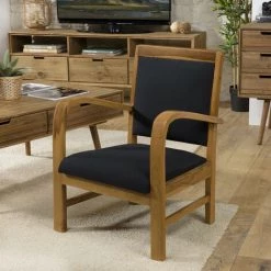 MACABANE ERIS - Fauteuil Scandi Teck Et Tissu Noir - Noir