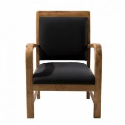 MACABANE ERIS - Fauteuil Scandi Teck Et Tissu Noir - Noir -Pas Cher Fauteuil Magasin 17783773 5