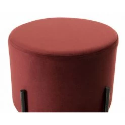 MACABANE ALBANE - Tabouret Rond 40x40cm Tissu Velours Bordeaux Pieds Métal - Bordeaux -Pas Cher Fauteuil Magasin 17783936 4
