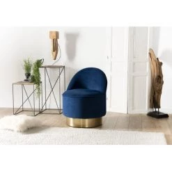 MACABANE ALBANE - Fauteuil Tissu Velours Bleu Marine - Bleu Marine