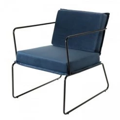 MACABANE ALBANE - Fauteuil Tissu Velours Bleu Nuit Pieds évasés Métal - Bleu Nuit -Pas Cher Fauteuil Magasin 17783950 2