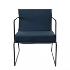 MACABANE ALBANE - Fauteuil Tissu Velours Bleu Nuit Pieds évasés Métal - Bleu Nuit -Pas Cher Fauteuil Magasin 17783950 3