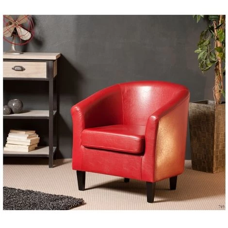 MACABANE ARTHUR - Fauteuil Cabriolet NEW YORK Rouge Pieds Noirs - ROUGE 2 MACABANE ARTHUR - Fauteuil Cabriolet NEW YORK Rouge Pieds Noirs - ROUGE