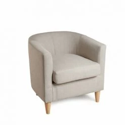 MACABANE ARTHUR - Fauteuil Cabriolet 63x63cm Tissu Couleur Lin Pieds Bois Naturel - Lin -Pas Cher Fauteuil Magasin 17923324 2