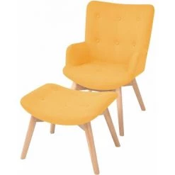 HELLOSHOP26 Fauteuil Chaise Siège Lounge Design Club Sofa Salon Avec Repose-pied Tissu Jaune - Jaune