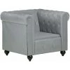 Fauteuil Chesterfield Cuir Véritable Gris VidaXL