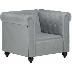 Fauteuil Chesterfield Cuir Véritable Gris VidaXL