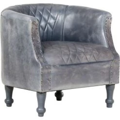 VidaXL Fauteuil Tube Cuir Véritable 62x58x65 Cm Gris - Gris