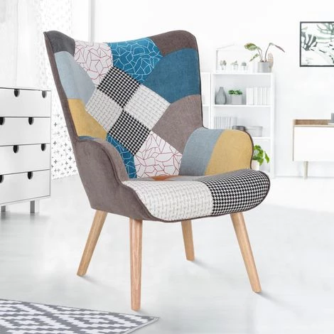 IDMARKET Fauteuil Scandinave IVAR En Tissu Patchwork Multicouleurs - Multicolor 3 IDMARKET Fauteuil Scandinave IVAR En Tissu Patchwork Multicouleurs - Multicolor