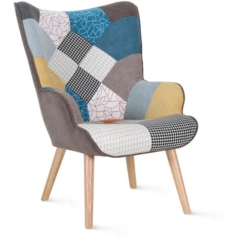IDMARKET Fauteuil Scandinave IVAR En Tissu Patchwork Multicouleurs - Multicolor 4 IDMARKET Fauteuil Scandinave IVAR En Tissu Patchwork Multicouleurs - Multicolor – Image 2